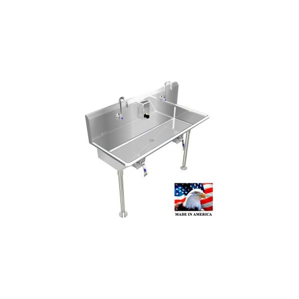 Best Sheet Metal. BSM Inc. Stainless Steel Sink, 2 Station w/Knee Operated Faucets Straight Legs 48" L X 20" W X 8" D 021K48208L - main